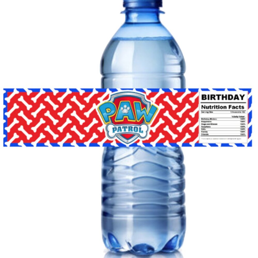 Custom Patrol Birthday Party Water Bottle Labels, 8.5 x 2 inches, Set of 12
